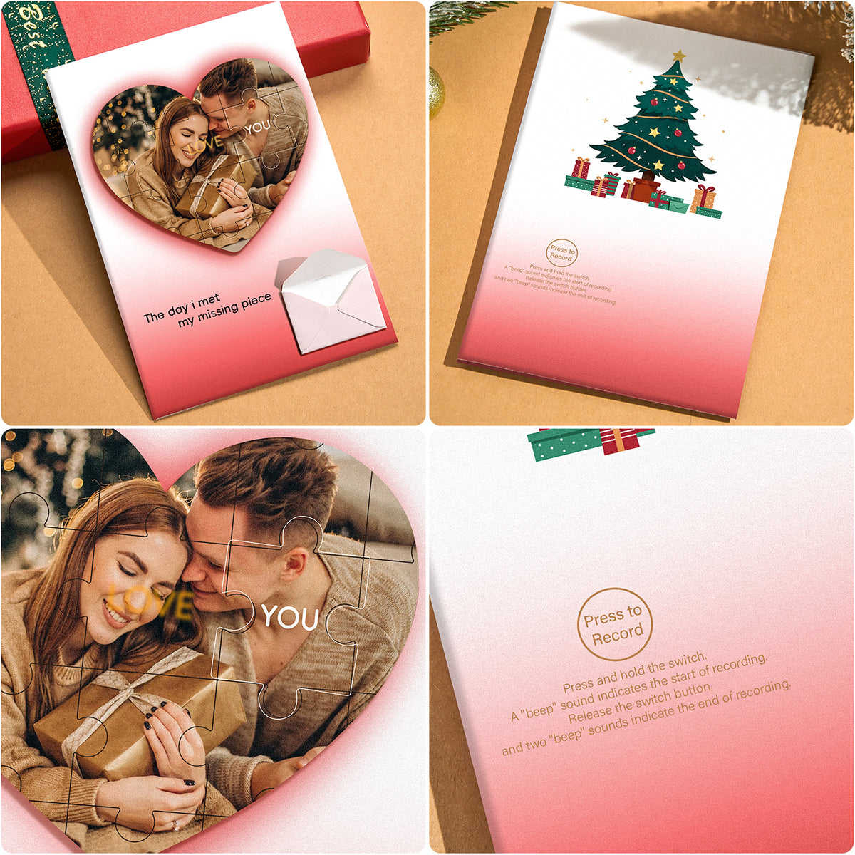 Custom Photo Puzzle Recording Greeting Card Personalized Christmas Recording Greeting Card Christmas Gift