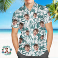 Custom Men's Shirt Face All Over Print Hawaiian Shirt White Green Large Leaves