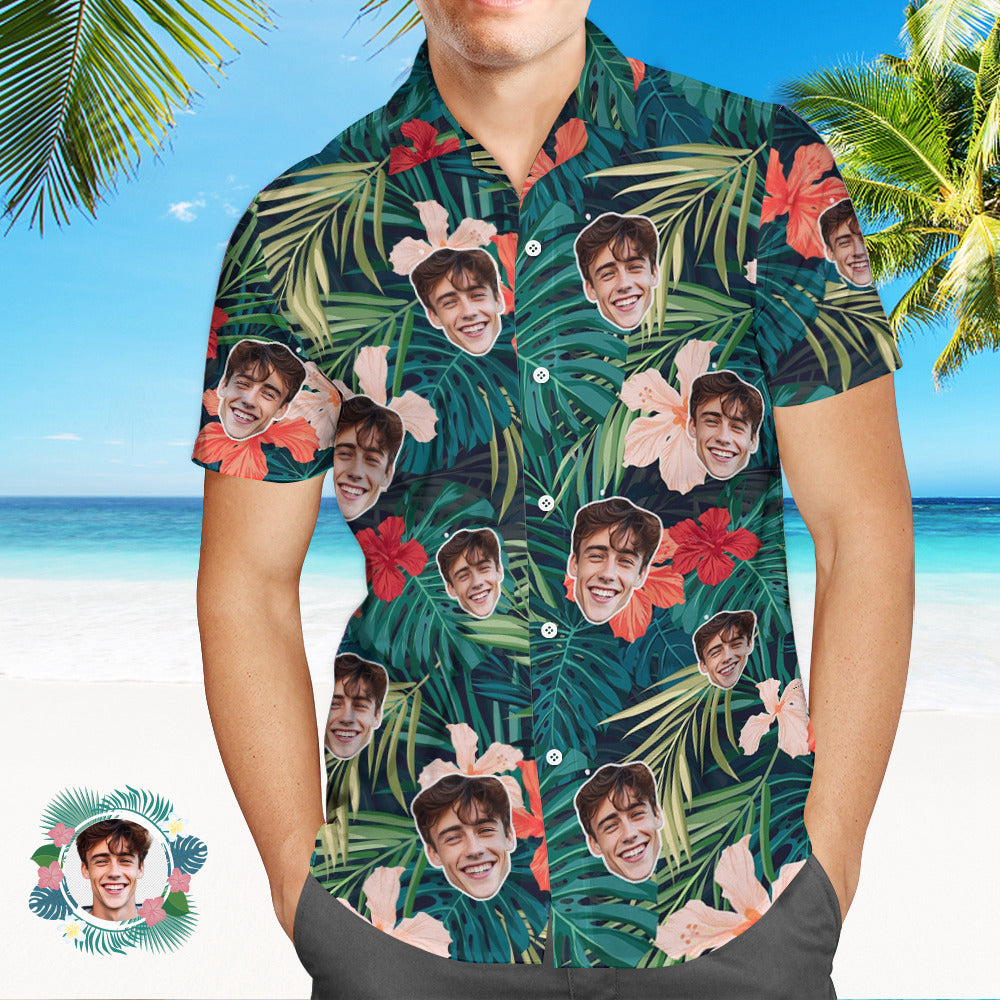 Custom Men's Shirt Face All Over Print Hawaiian Shirt Forest Tropical