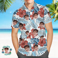 Custom Men's Shirt Face All Over Print Hawaiian Shirt White Hibiscus
