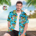 Custom Face All Over Print Men's Hawaiian Shirt Butterflies Yellow Flowers and Leaves