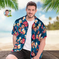 Custom Face All Over Print Men's Hawaiian Shirt Pink Flowers and Monstera Deliciosa