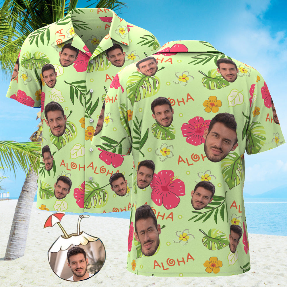 Custom Face All Over Print Hawaiian Shirt ALOHA Flower Hawaii Shirt