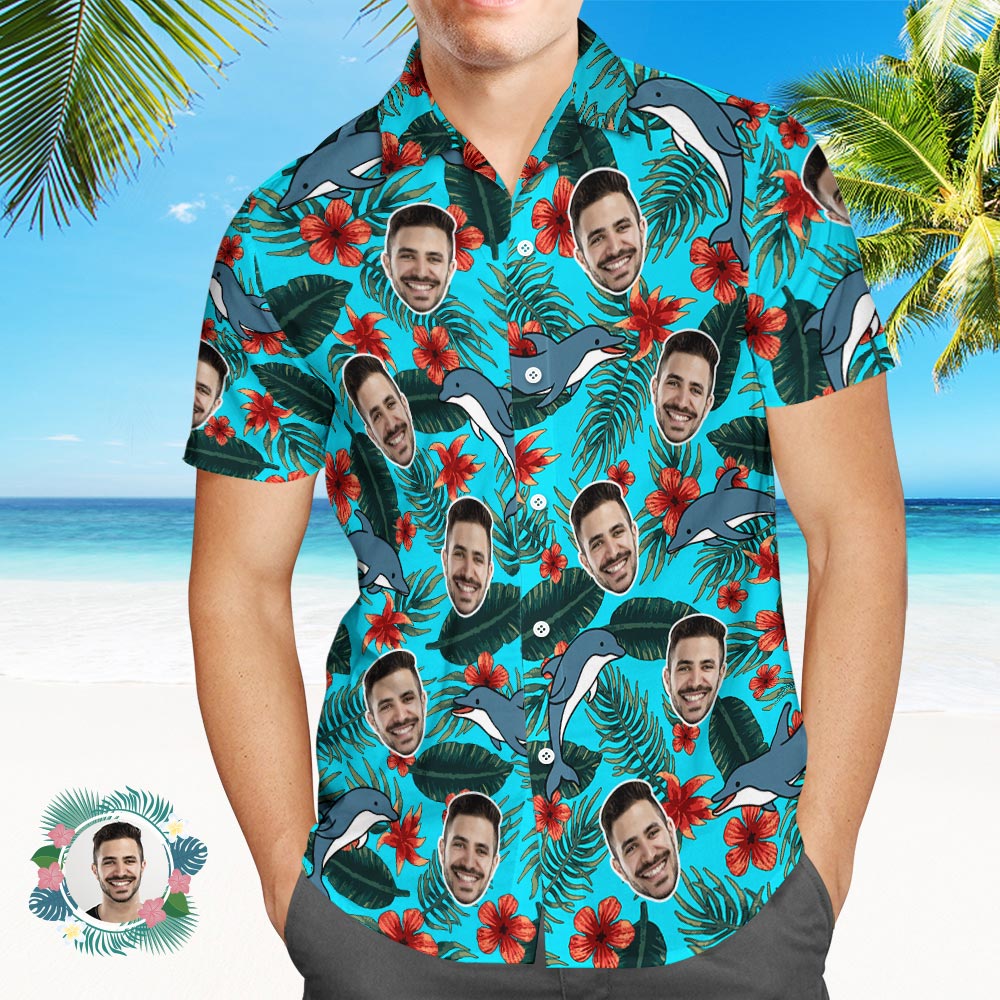Custom Men's Shirt Face All Over Print Hawaiian Shirt Shark