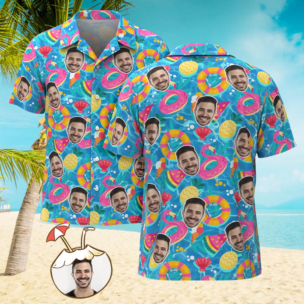 Custom Men's Shirt Face All Over Print Hawaiian Shirt Pool-Floaties