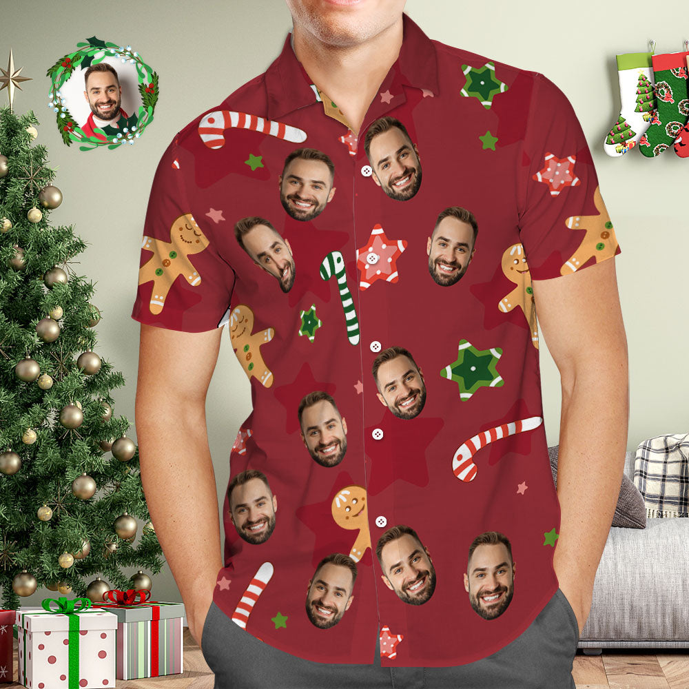 Custom Face Hawaiian Shirt Personalized Photo Red Hawaiian Shirts Christmas Gift for Him