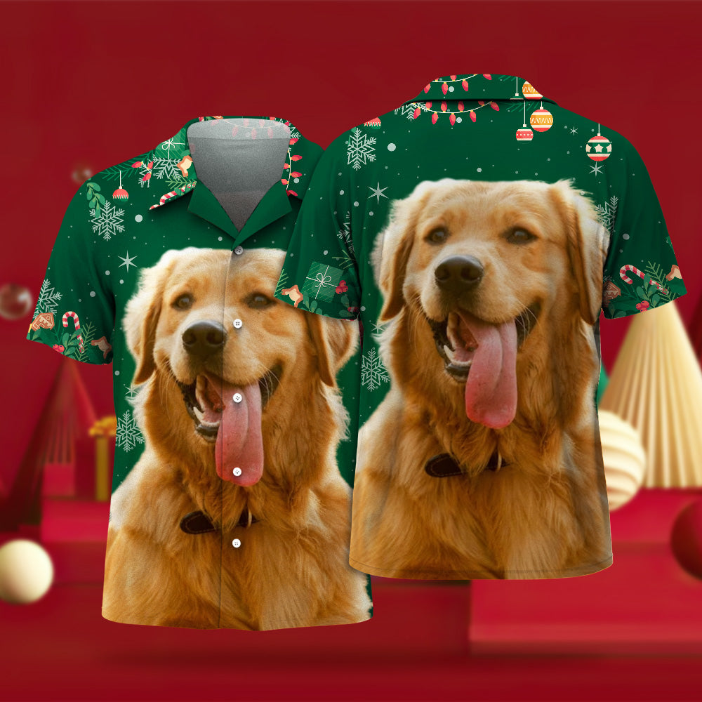 Custom Face Hawaiian Shirts Personalized Photo Gift Men's Christmas Shirts Gift for Pet Lovers