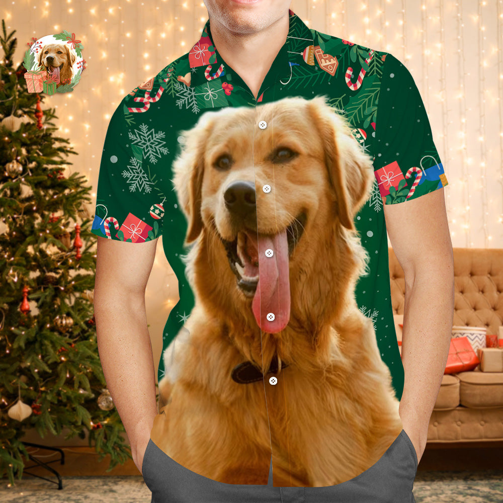 Custom Face Hawaiian Shirts Personalized Photo Gift Men's Christmas Shirts Gift for Pet Lovers