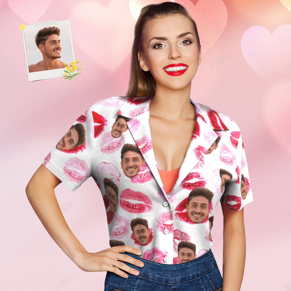 Custom Face Hawaiian Style Red lips Personalized Shirt Couple Outfit