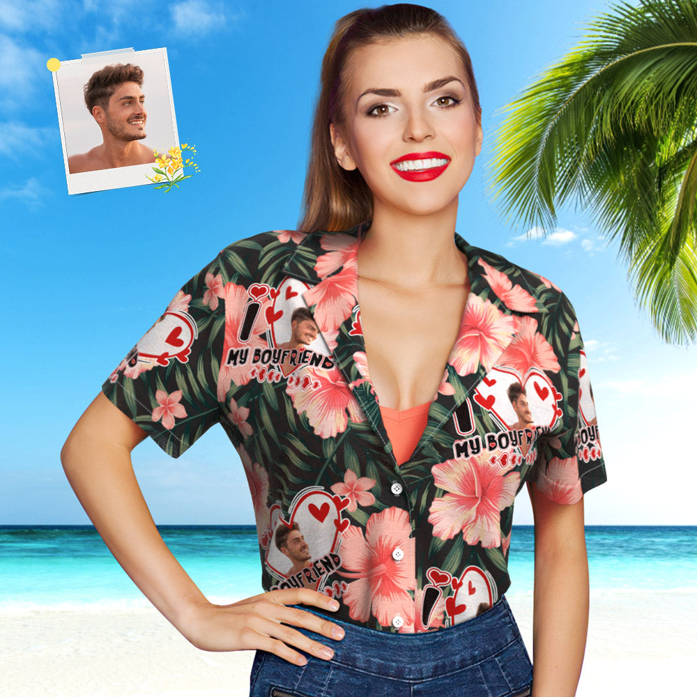 Custom Face Hawaiian Shirt for Women Personalized Women's Photo Hawaiian Shirt Gift for Girlfriend