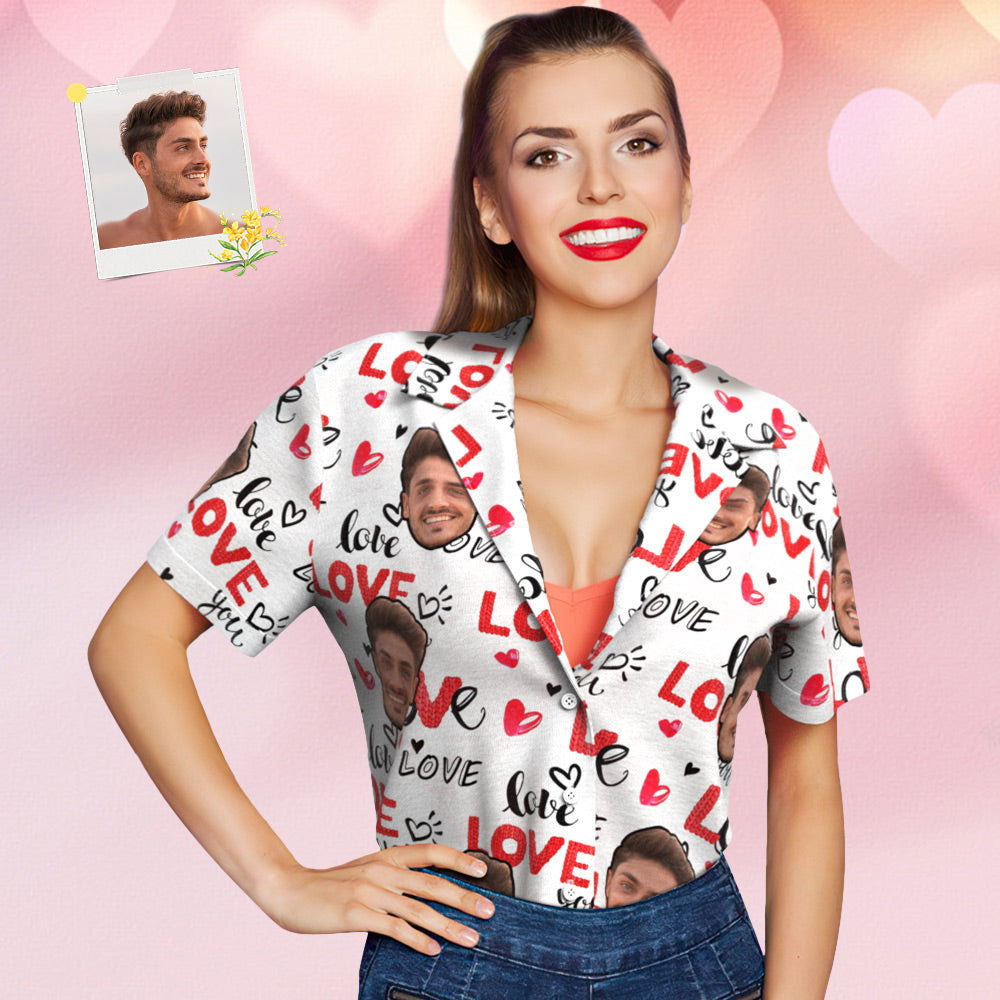 Custom Face Hawaiian Shirt for Women Personalized Women's White Photo Hawaiian Shirt