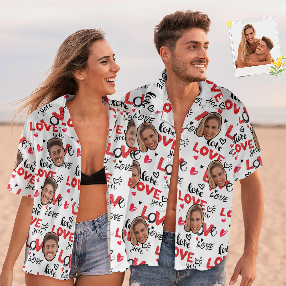 Custom Face Hawaiian Style Personalized White Shirt Couple Outfit
