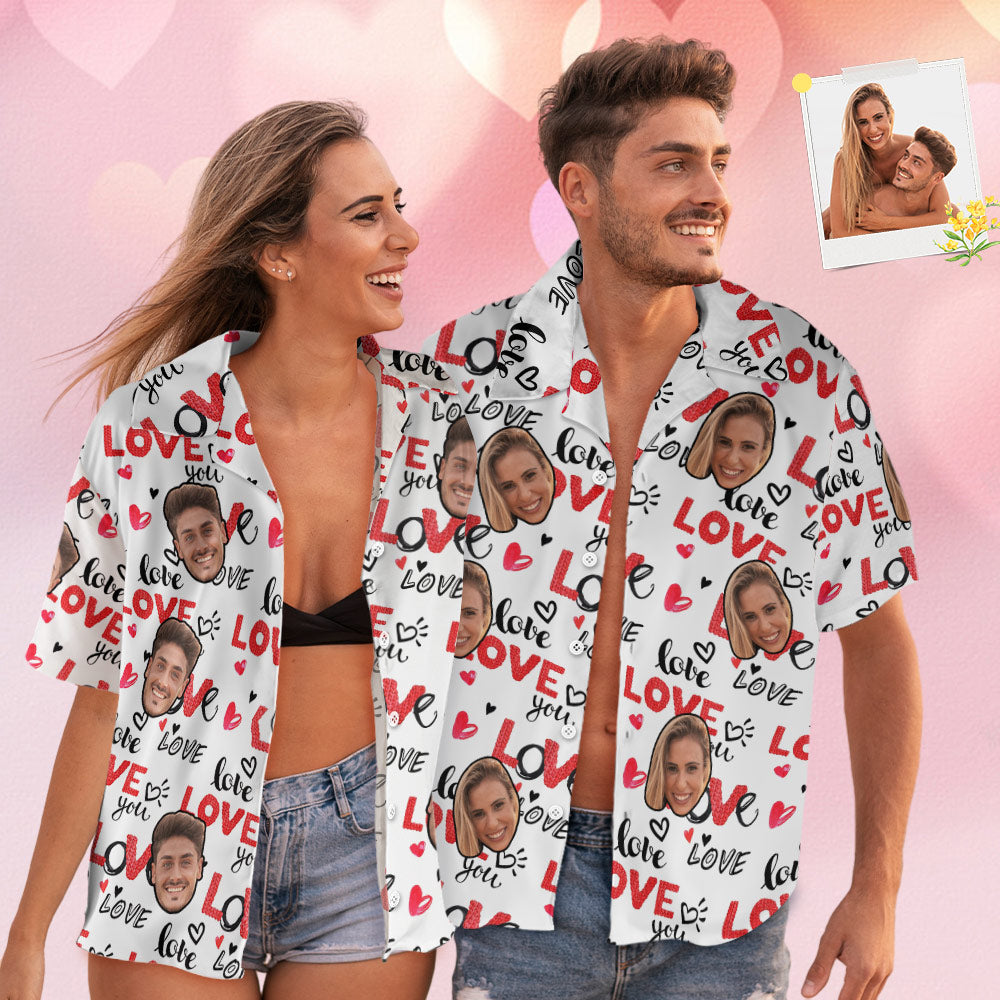 Custom Face Hawaiian Style Personalized White Shirt Couple Outfit
