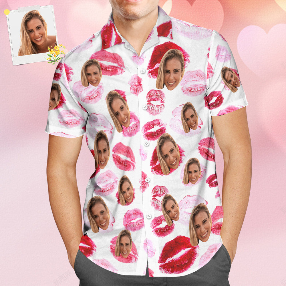 Custom Face Hawaiian Shirt All Over Print Personalized Shirt - Red lips