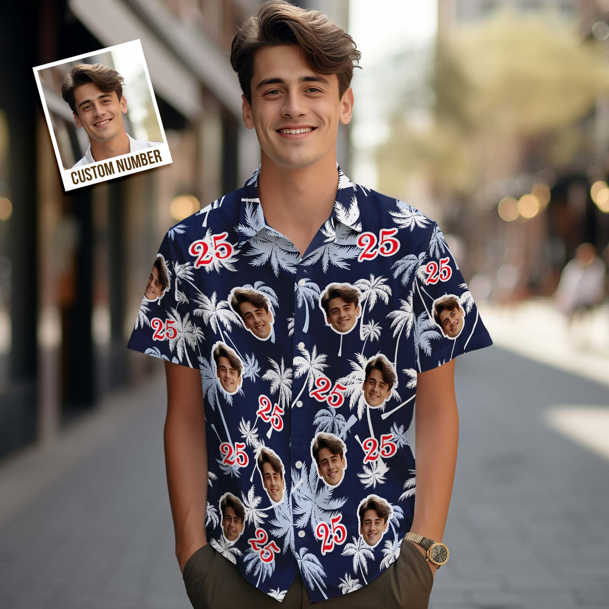 Custom Face And Number Birthday Hawaiian Shirts Red And White Coconut Tree Shirt