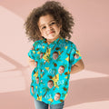 Custom Multi-color Face And Numbers Kid's Hawaiian Shirt Coconut Tree And Pineapple Birthday Gift