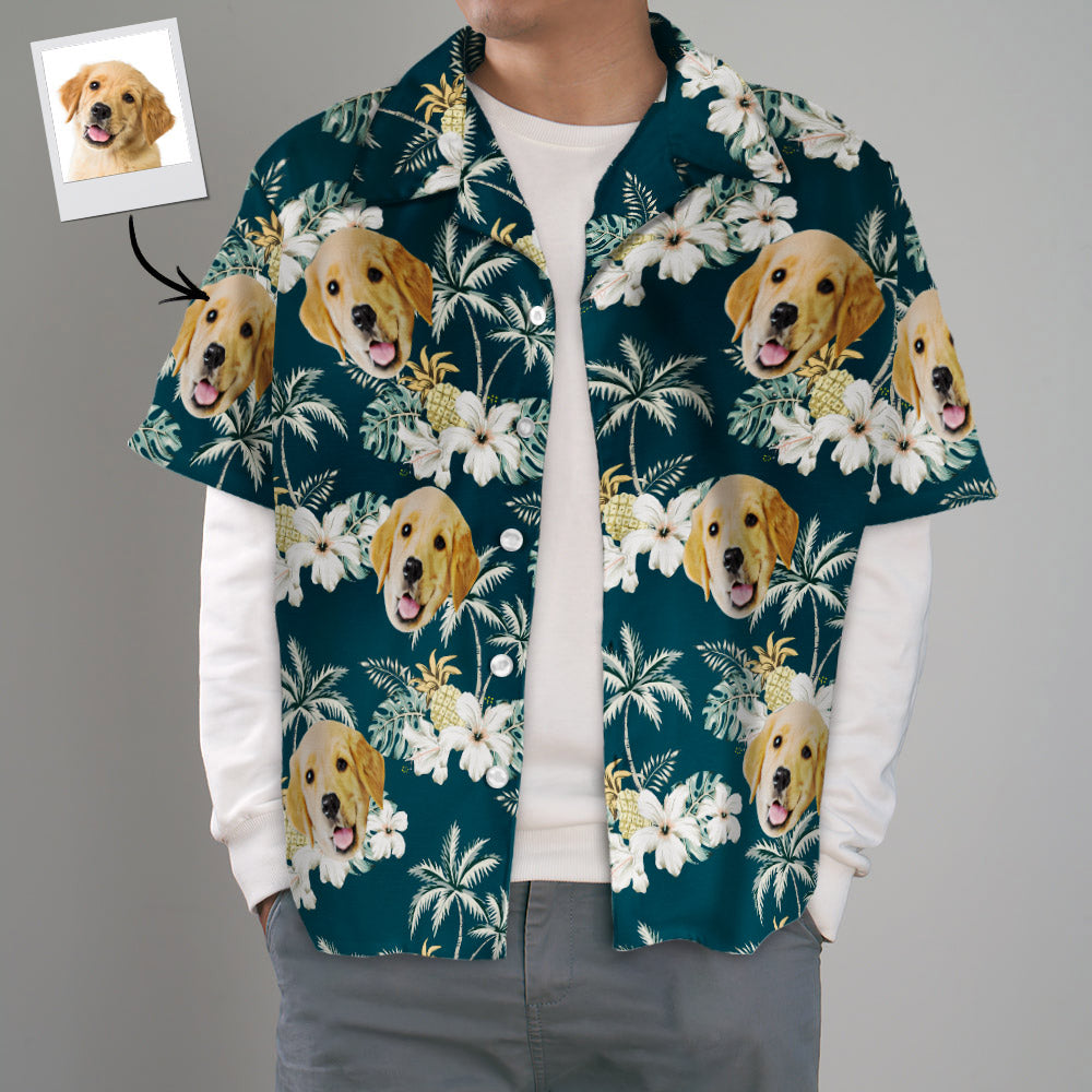 Custom Hawaiian Shirts with Pet Face Funky Vintage Hawaiian Shirt Casual Short Sleeve Shirt