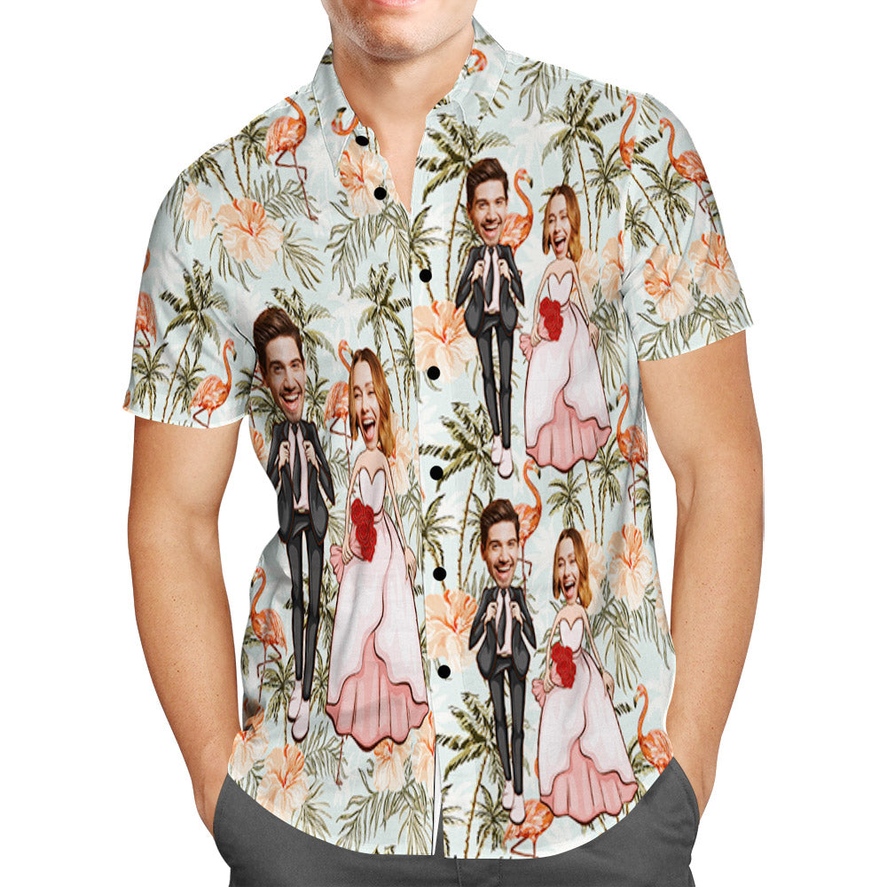 Custom Hawaiian Shirt Personalized Flamingo and Coconut Trees Wedding Hawaiian Shirt Group Wedding Uniforms