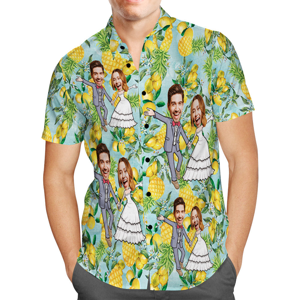 Custom Wedding Hawaiian Shirt Funny Pineapple Couple Face Hawaiian Shirt Group Wedding Uniforms