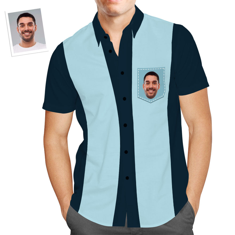 Custom Face Men's Bowling Shirts 50s Retro Classic Striped Style Hawaiian Shirts for Men