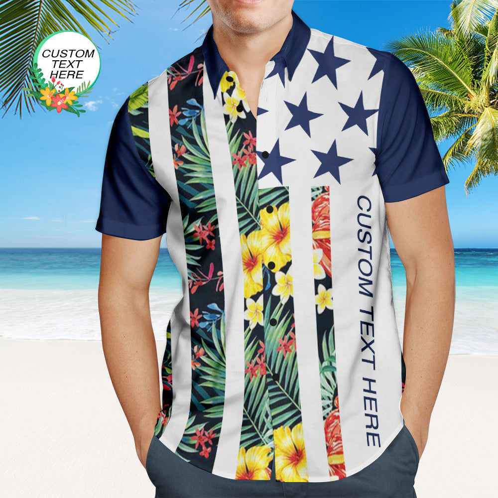 Custom Text Men's Patriotic Hawaiian Shirt Personalized Fashion Flower Design Hawaiian Shirt