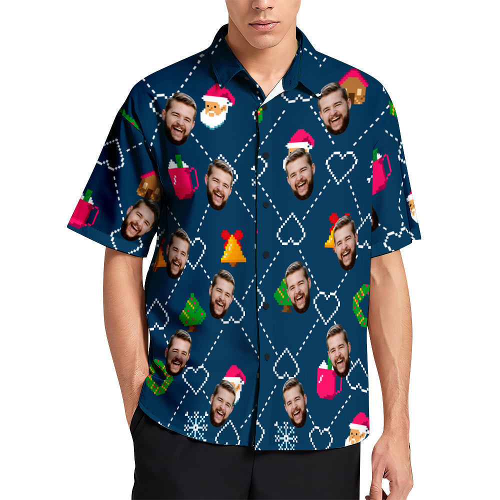 Custom Face Hawaiian Shirts Personalized Christmas Gift Men's Santa Claus Party Christmas Shirts