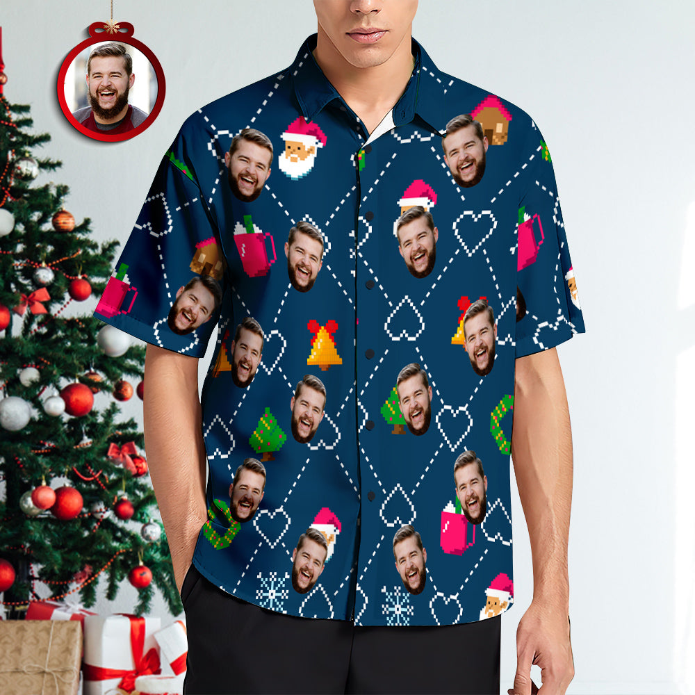 Custom Face Hawaiian Shirts Personalized Christmas Gift Men's Santa Claus Party Christmas Shirts