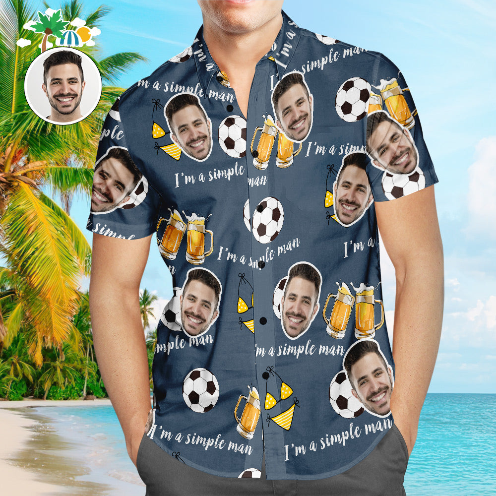 Custom Face Soccer Pattern Hawaiian Shirt Beer Beach Shirt for Soccer Lovers