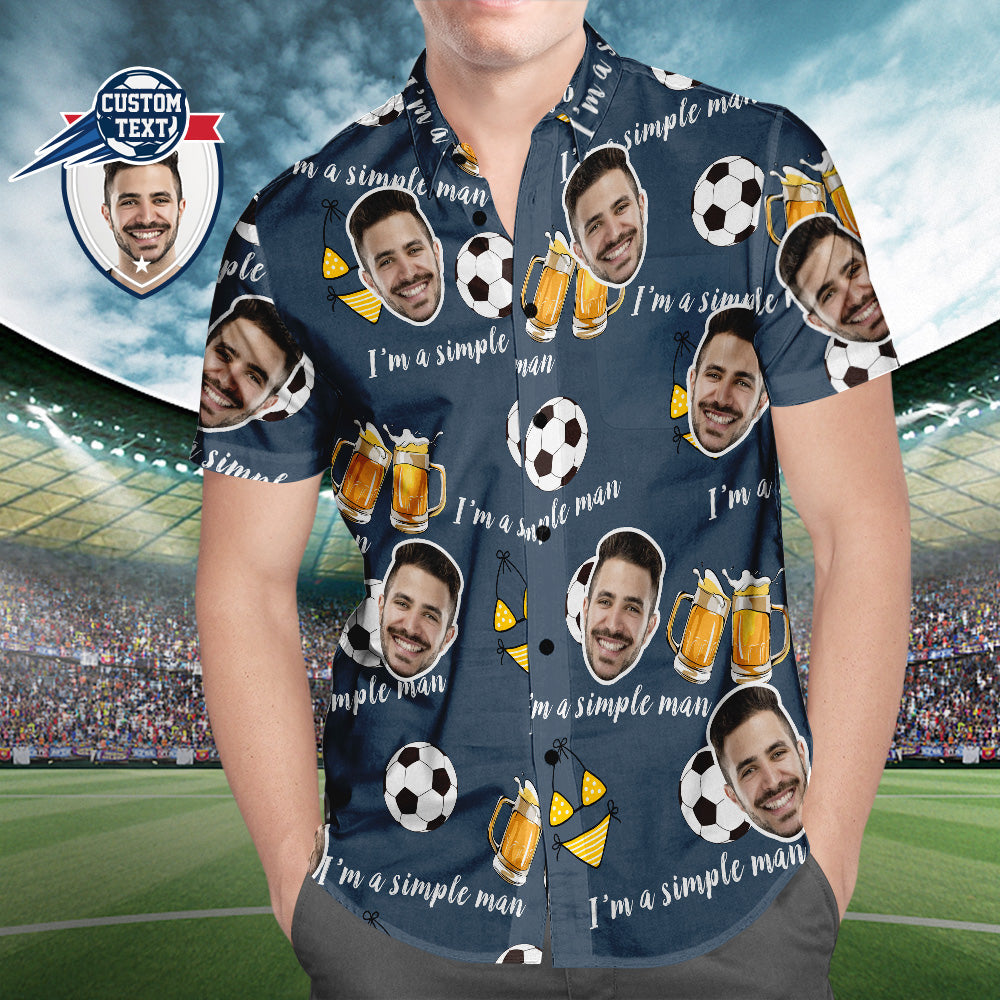 Custom Face Soccer Pattern Hawaiian Shirt Beer Beach Shirt for Soccer Lovers