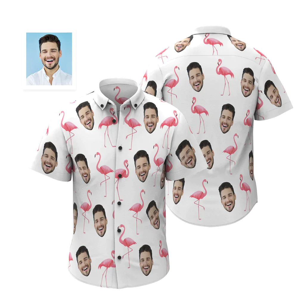 Custom Face Hawaiian Shirt Personalized Men's Photo Flamingo Shirt Valentine's Day Gift For Him
