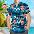 Custom Face Hawaiian Shirt Men's Popular All Over Print Shirt Waves Coconut Tree Holiday Gift