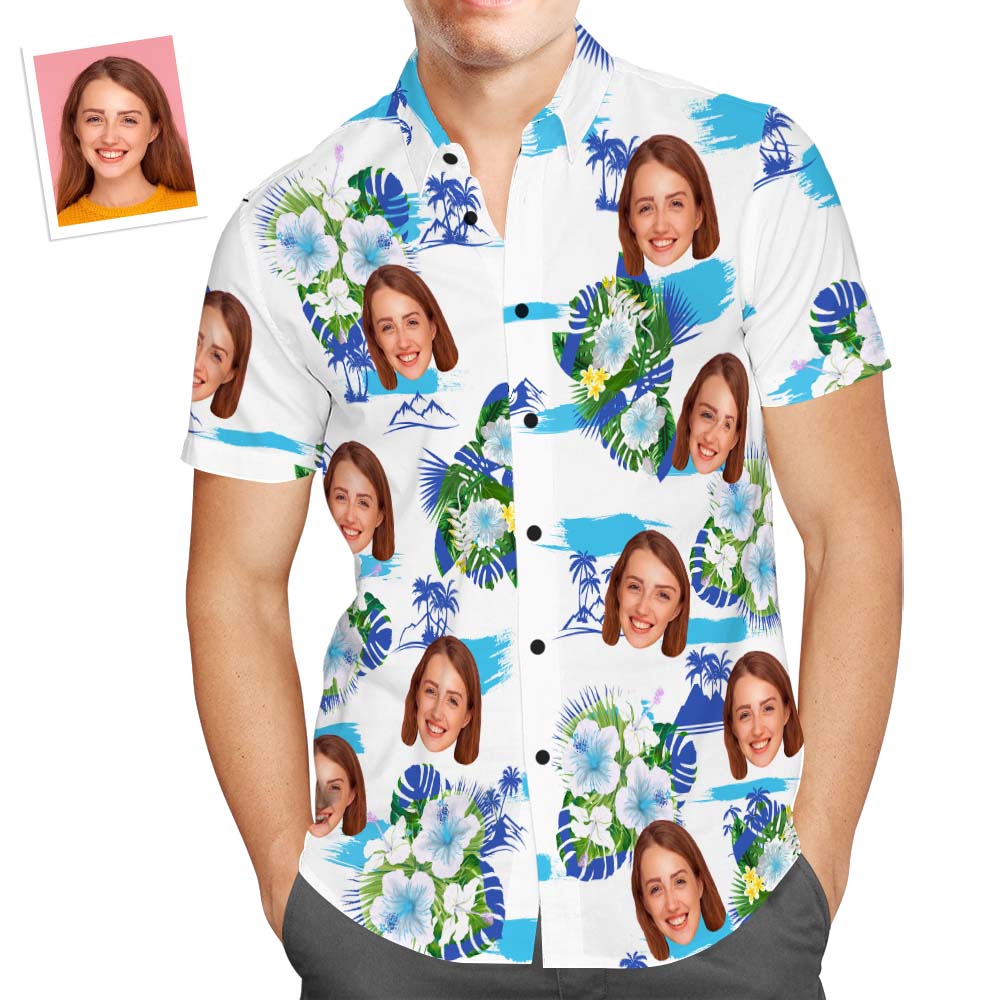 Custom Face Hawaiian Shirt Men's Popular All Over Print Shirt Render Flowers Holiday Gift