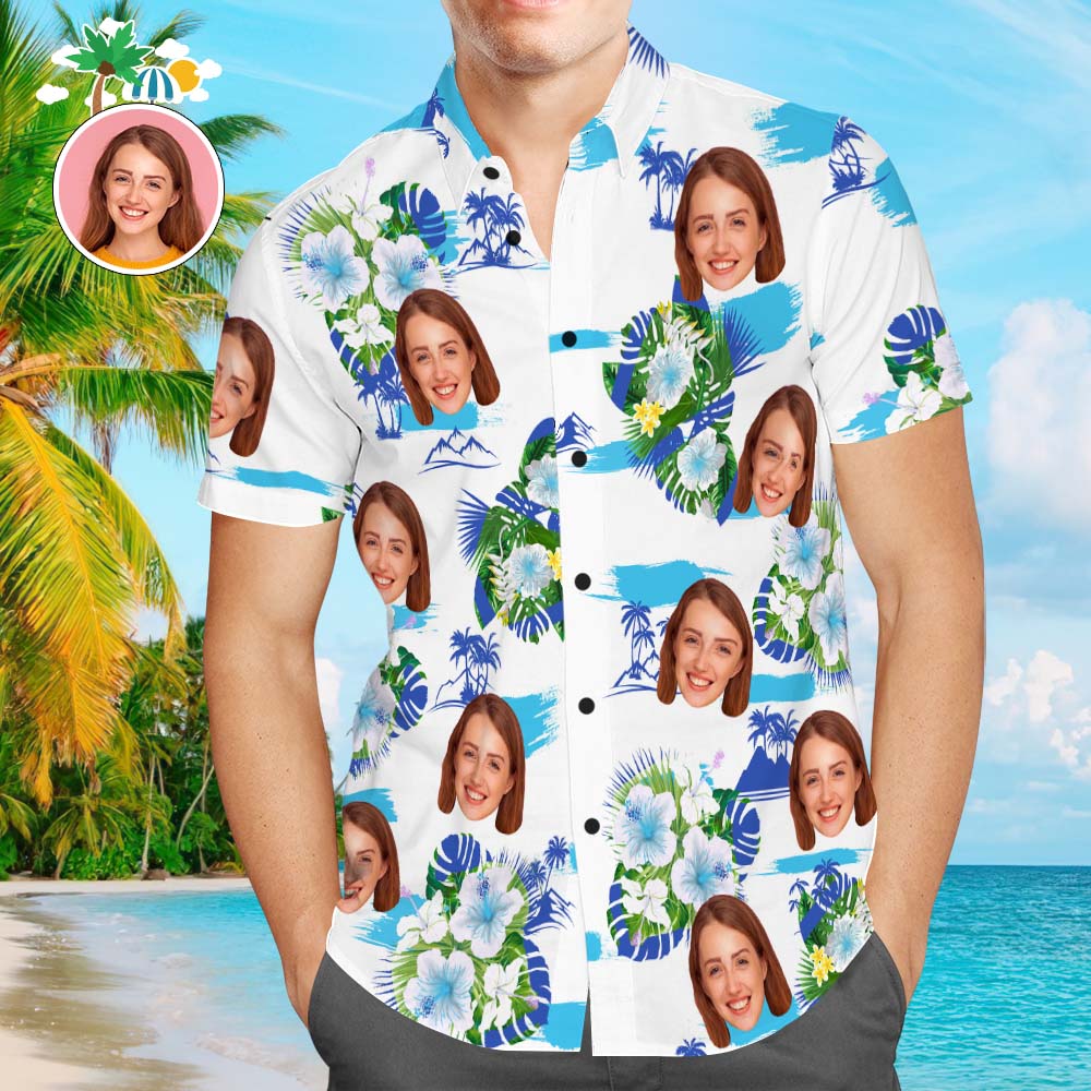 Custom Face Hawaiian Shirt Men's Popular All Over Print Shirt Render Flowers Holiday Gift