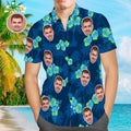 Custom Face Hawaiian Shirt Men's Popular All Over Print Dark Blue Shirt Tree Flower Holiday Gift