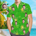Custom Face Hawaiian Shirt Men's Popular All Over Print Green Shirt Yellow Flower Holiday Gift