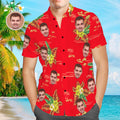 Custom Face Hawaiian Shirt Men's Popular All Over Print Red Shirt Yellow Flower Holiday Gift