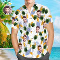 Custom Face Hawaiian Shirt Men's Popular All Over Print Shirt Small Leaves Holiday Gift