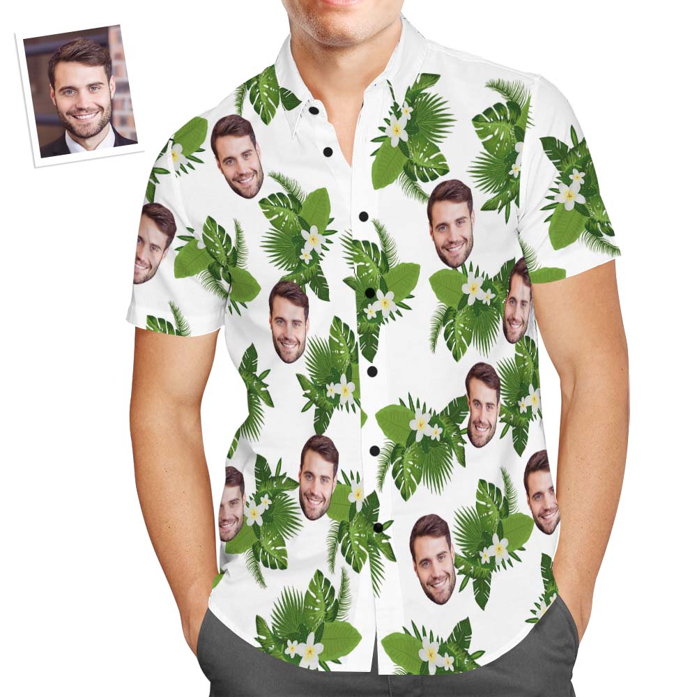 Custom Face Hawaiian Shirt Men's Popular All Over Print Shirt Floral Pattern Holiday Gift