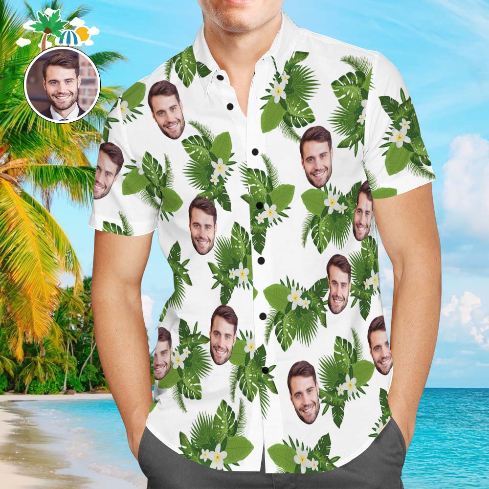 Custom Face Hawaiian Shirt Men's Popular All Over Print Shirt Floral Pattern Holiday Gift