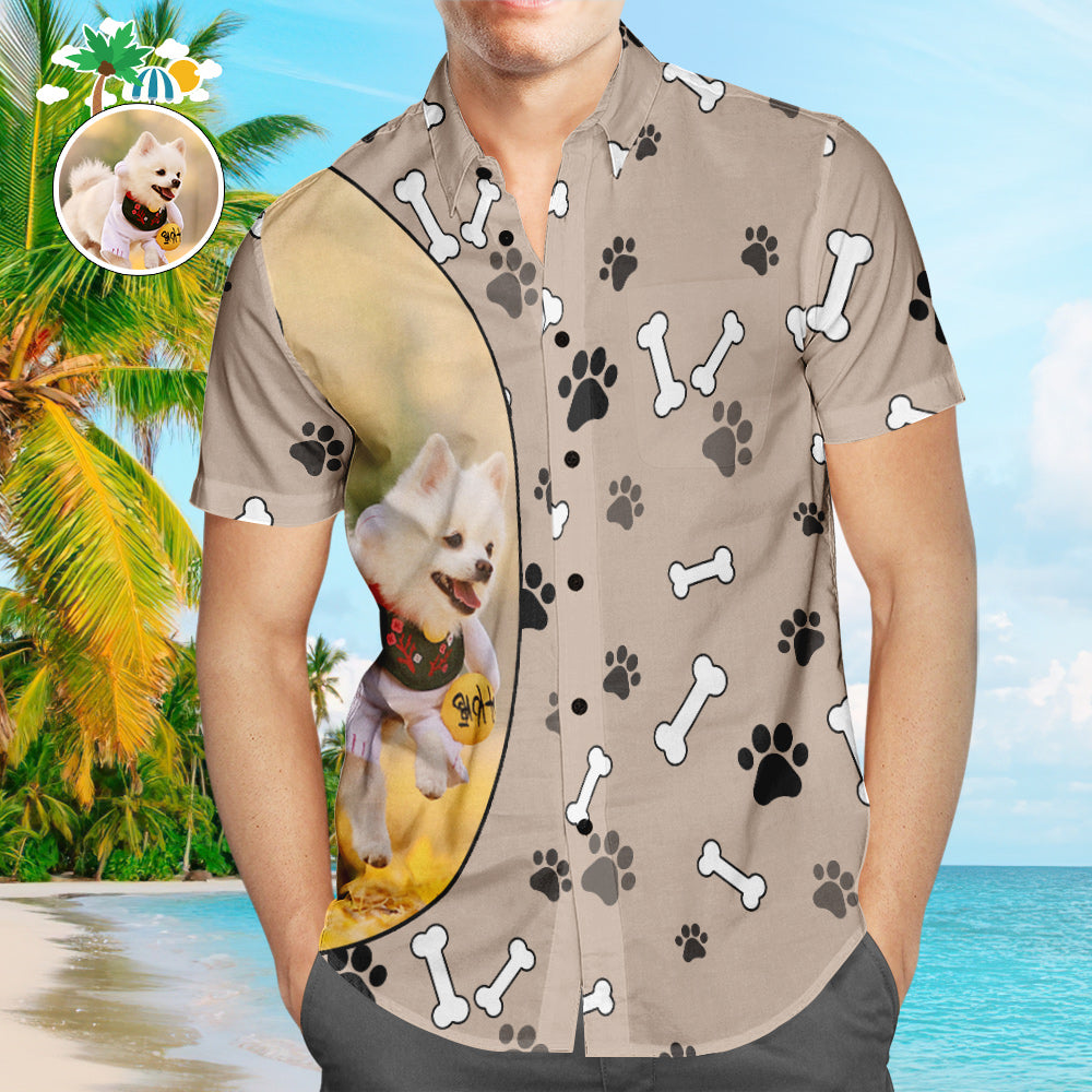 Custom Dog Photo Hawaiian Shirt Paw Print Personalized Aloha Beach Shirt for Men