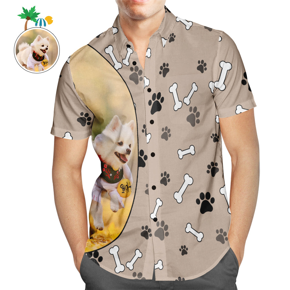 Custom Dog Photo Hawaiian Shirt Paw Print Personalized Aloha Beach Shirt for Men