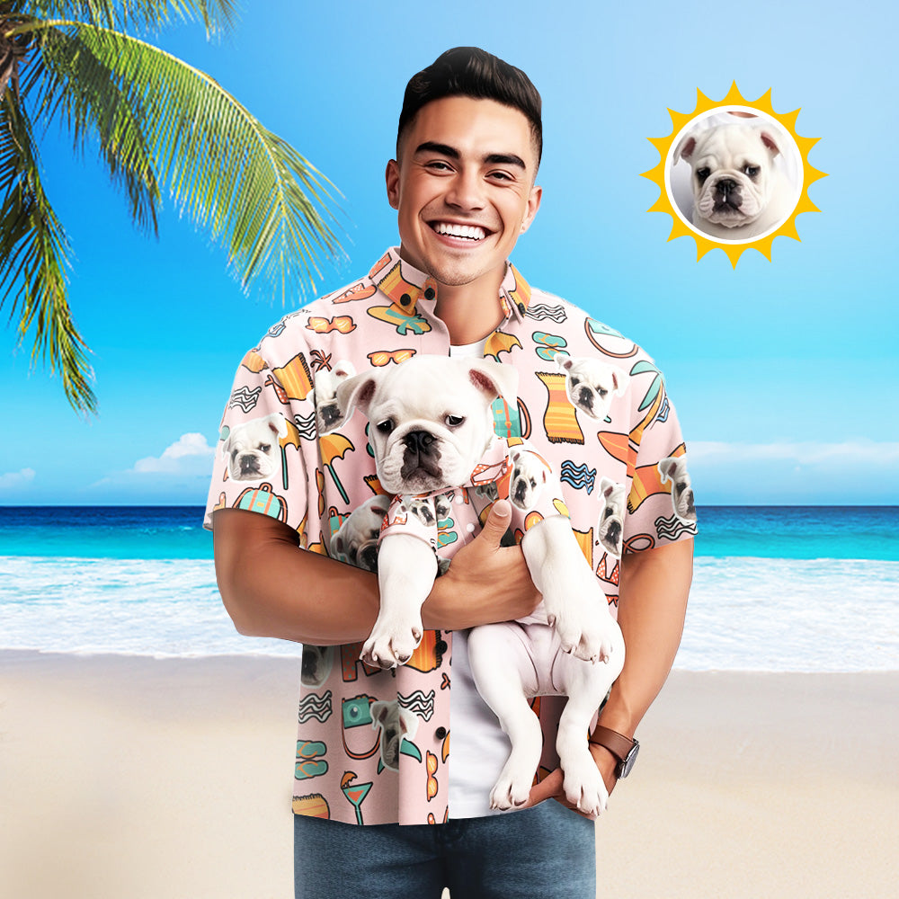 Custom Dog Face Hawaiian Shirt Set for Pet Lovers Go Beach Party