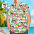 Custom Face Hawaiian Shirt Green Stripe and Flamingos Personalized Aloha Beach Shirt for Men