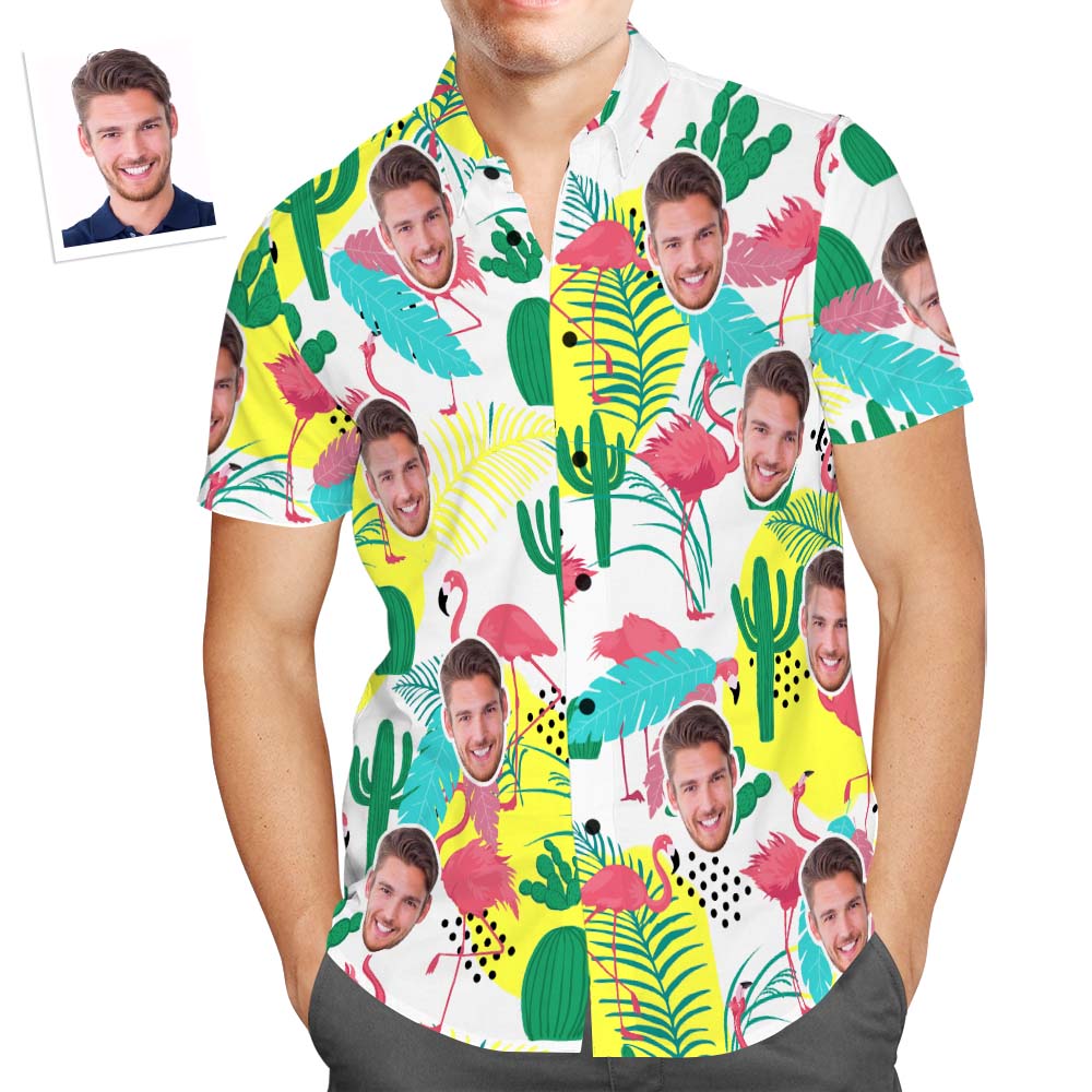 Custom Face Hawaiian Shirt Cool Flamingos Summer Personalized Aloha Beach Shirt for Men