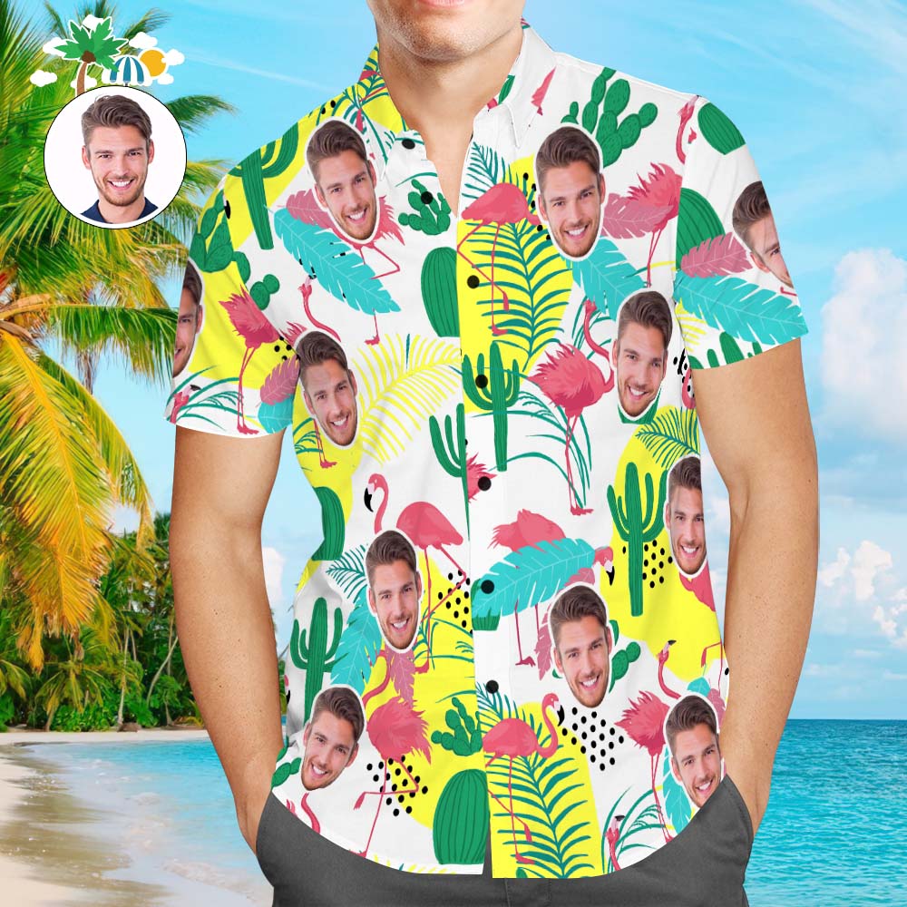 Custom Face Hawaiian Shirt Cool Flamingos Summer Personalized Aloha Beach Shirt for Men