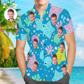 Custom Face Hawaiian Shirt Blue Undersea World Personalized Aloha Beach Shirt for Men