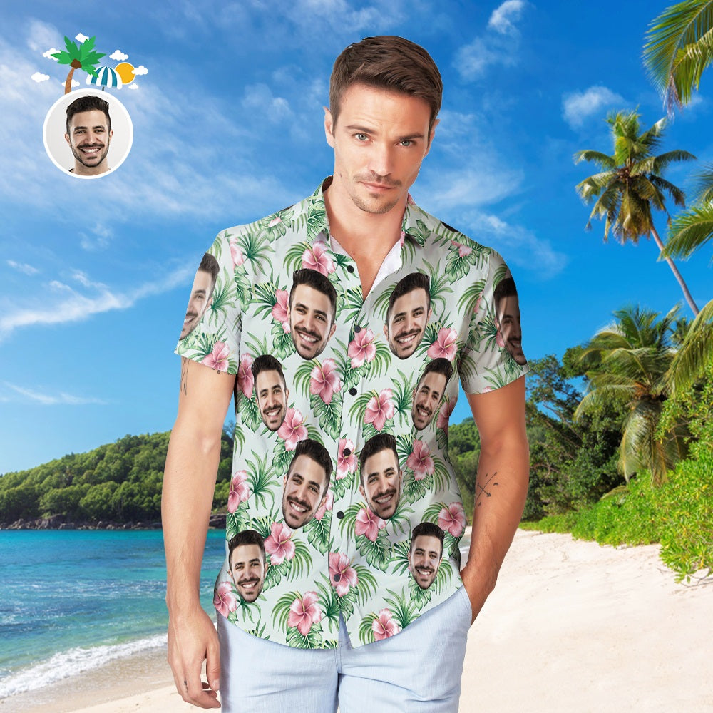 Custom Face Hawaiian Shirt Personalized Men's Photo Tropical Aloha Shirt Vacation Party Gift