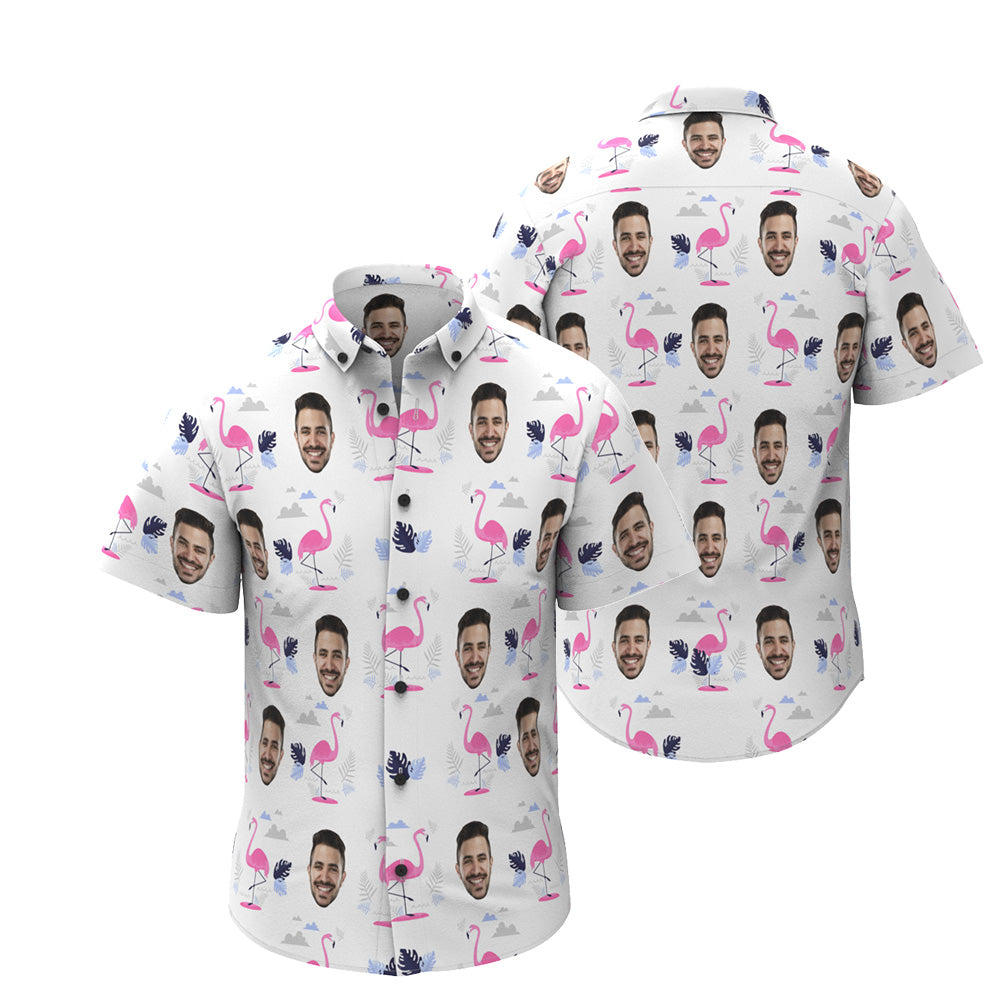 Custom Face Hawaiian Shirt Personalized Men's Photo Flamingo Print Shirt Vacation Party Gift
