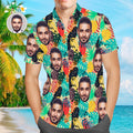 Custom Face Men's All Over Print Aloha Hawaiian Shirt Colorful Leaves