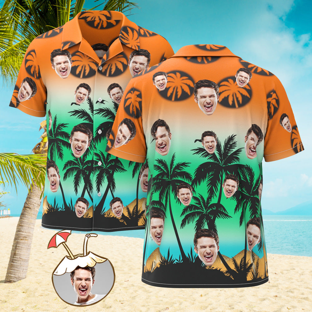 Custom Face All Over Print Hawaiian Shirt Flowers And Leaves Beach Party